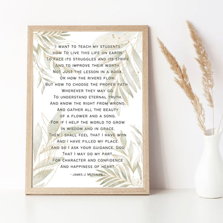 Teacher Appreciation Poem - Botanical Leaves: Printable Wall Art