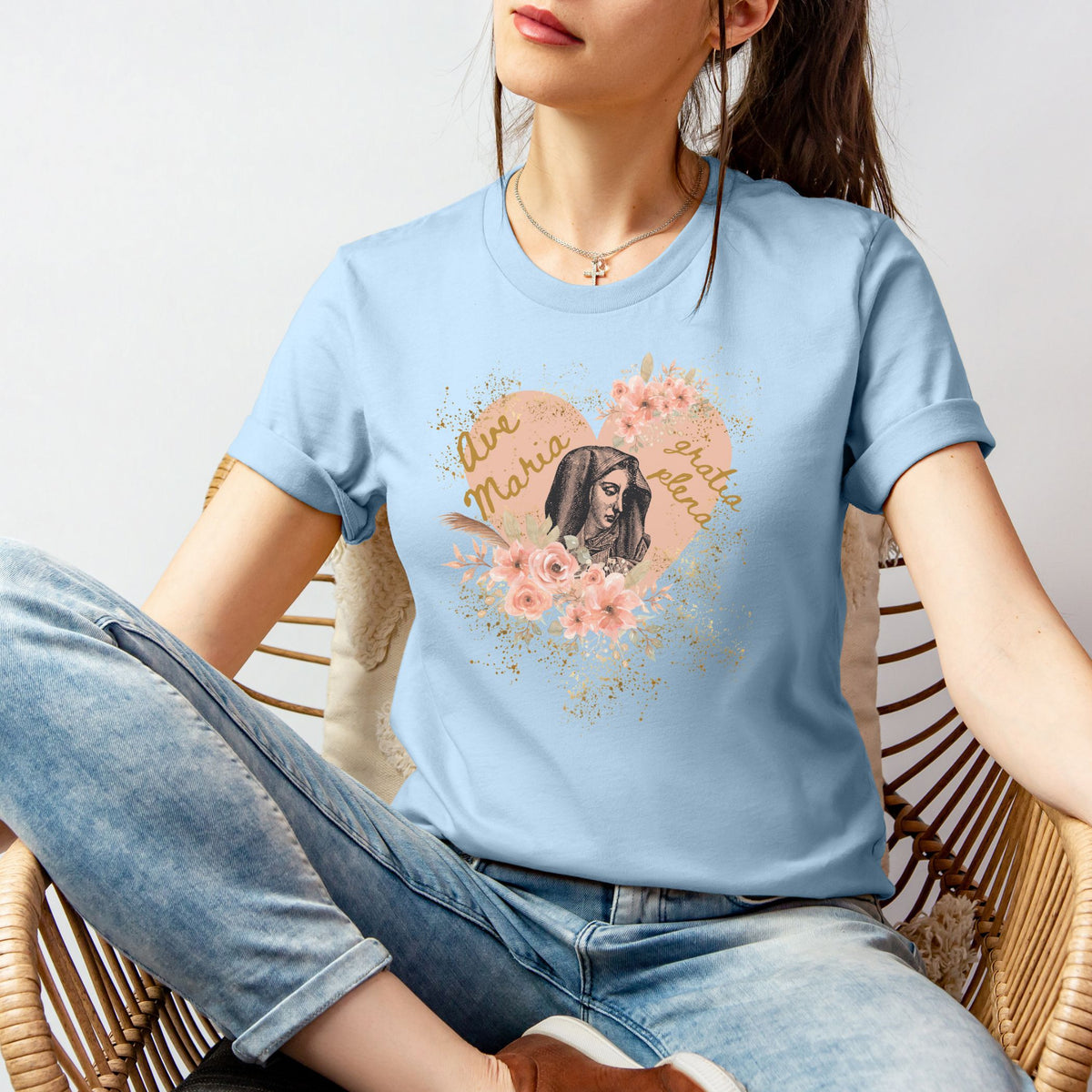 Ave Maria Gratia Plena Heart T-Shirt