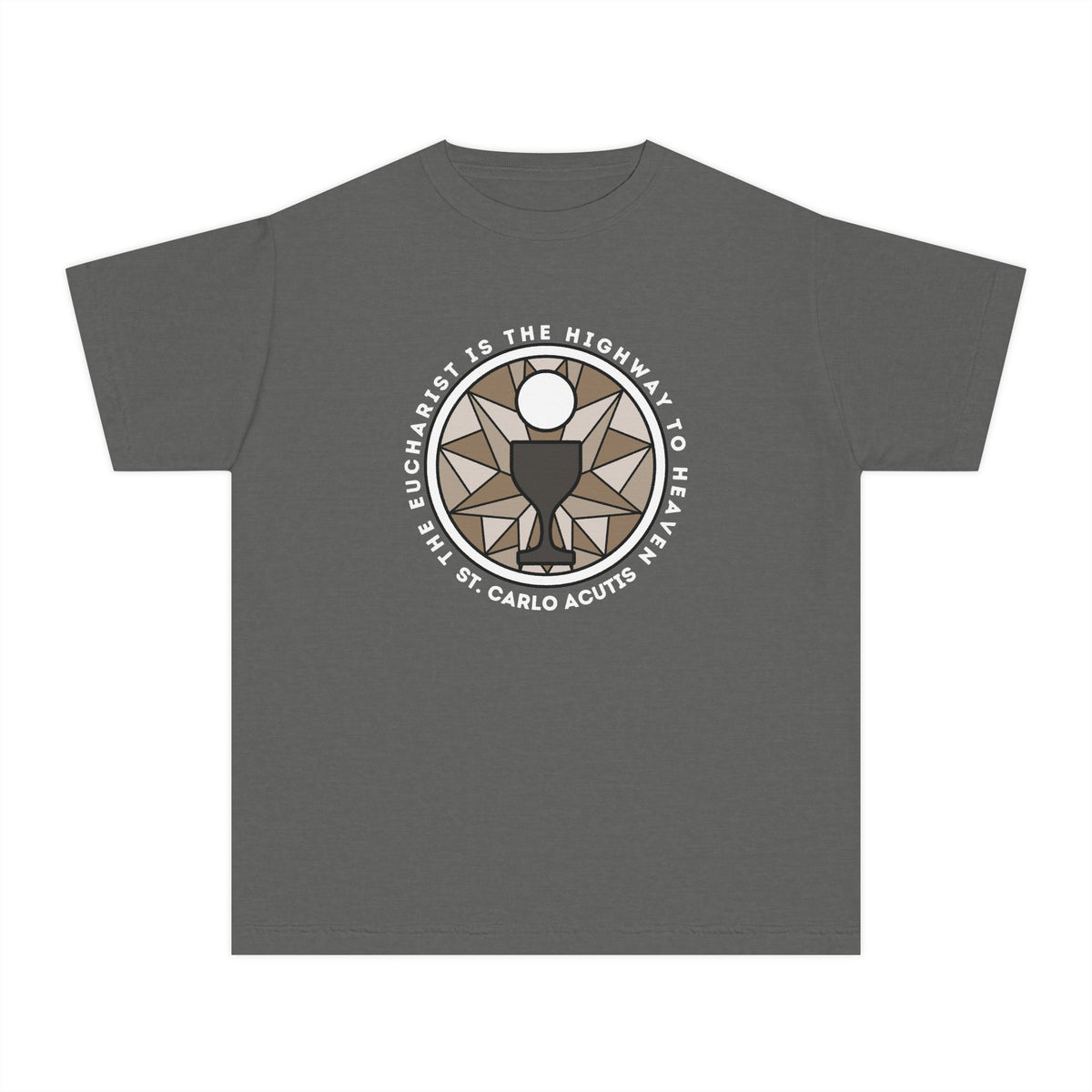 St Carlo Acutis: Eucharist is the Highway to Heaven - YOUTH Comfort Colors® Shirt