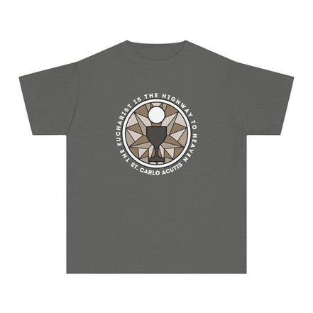 St Carlo Acutis: Eucharist is the Highway to Heaven - YOUTH Comfort Colors® Shirt