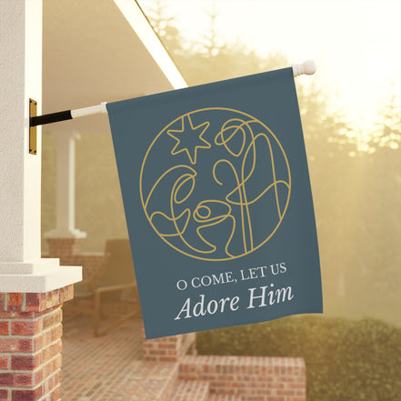 O Come Let Us Adore Him -Smoky Blue Minimalist Garden Flag