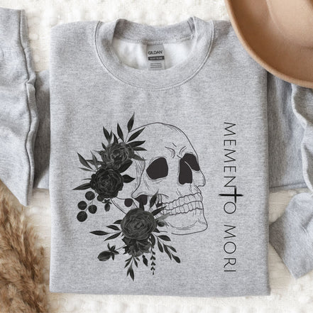 Memento Mori Sweatshirt | Black Flowers