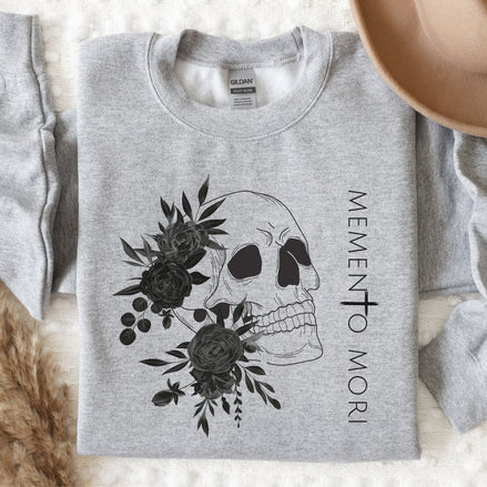 Memento Mori Sweatshirt | Black Flowers