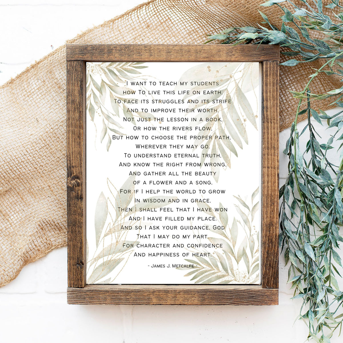 Teacher Appreciation Poem - Botanical Leaves: Printable Wall Art