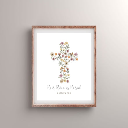 He is Risen As He Said: Floral Cross Printable Wall Art