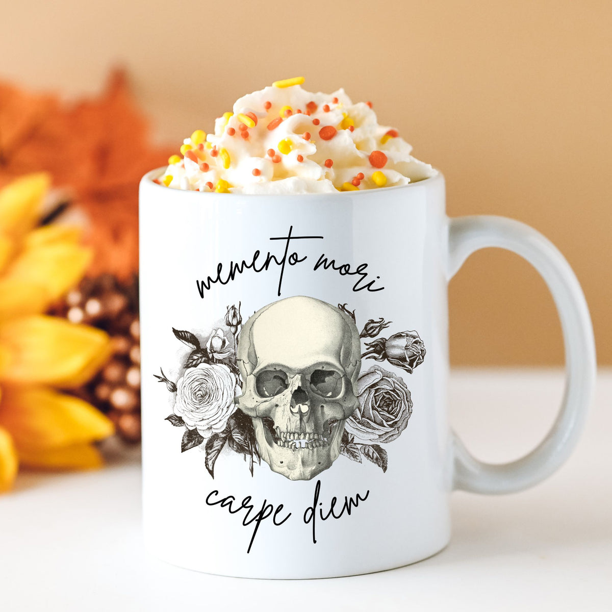 Memento Mori Carpe Diem Script Mug