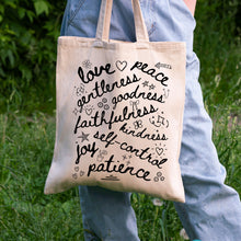 Load image into Gallery viewer, Fruit of the Spirit Doodle Collage Tote Bag
