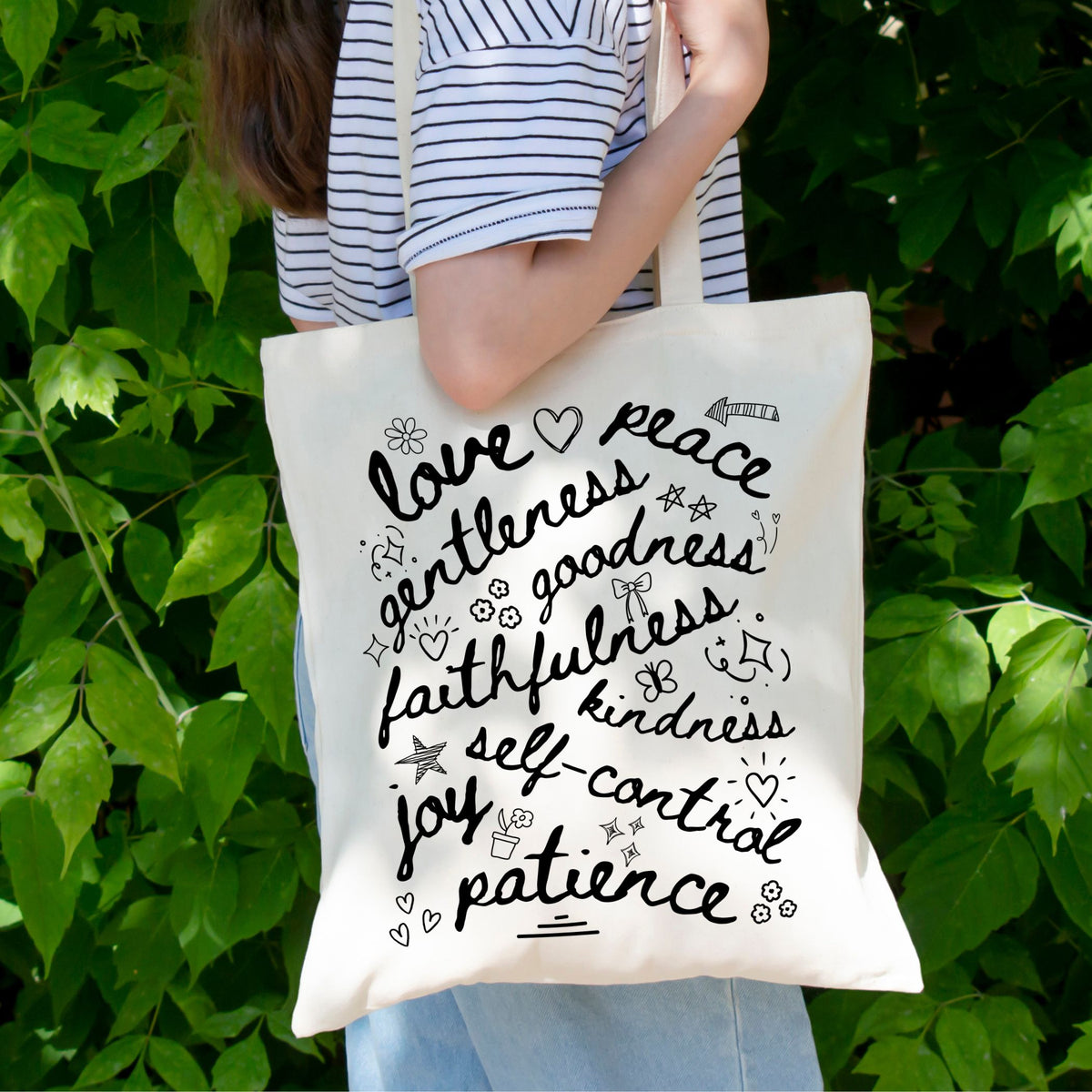 Fruit of the Spirit Doodle Collage Tote Bag