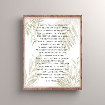 Teacher Appreciation Poem - Botanical Leaves: Printable Wall Art
