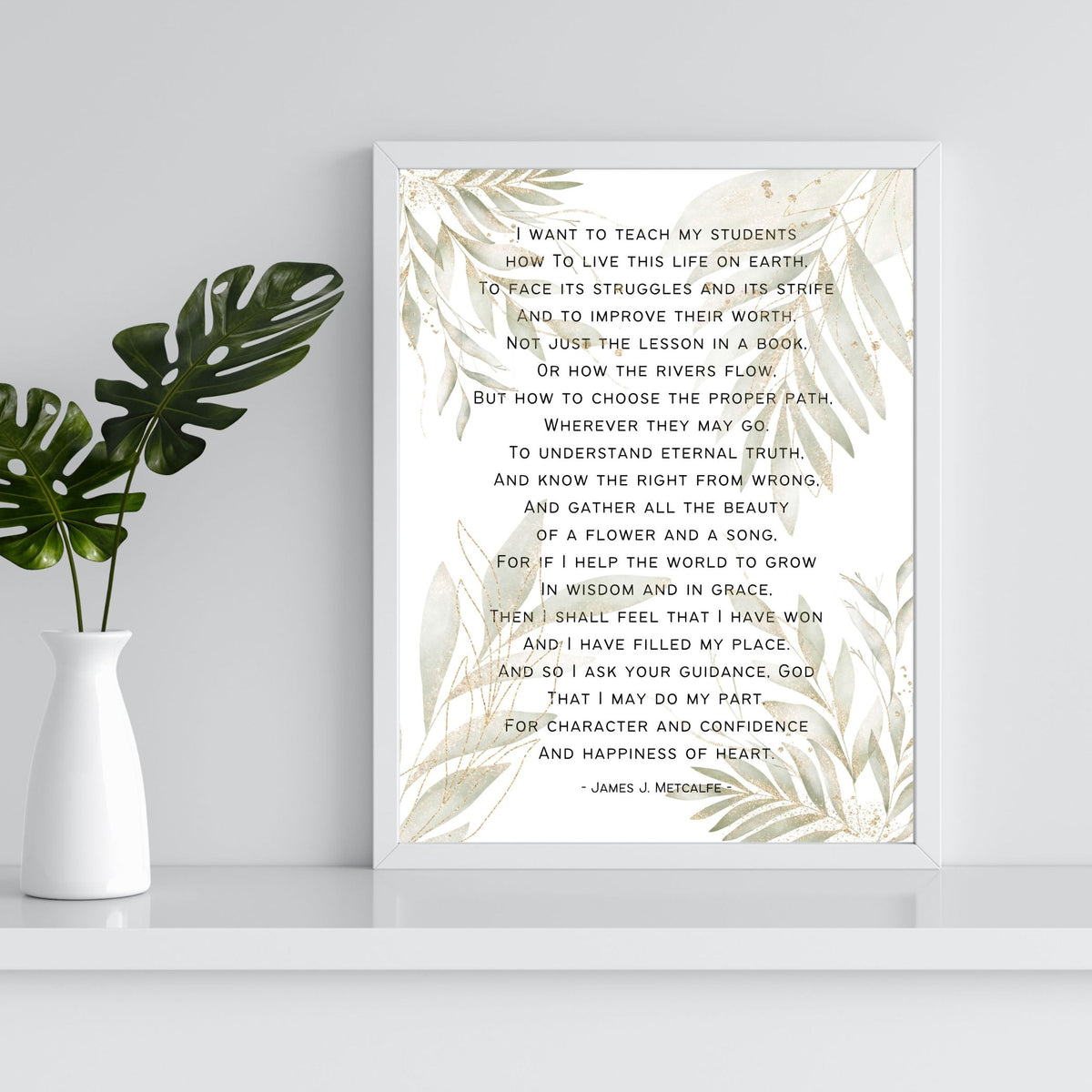 Teacher Appreciation Poem - Botanical Leaves: Printable Wall Art