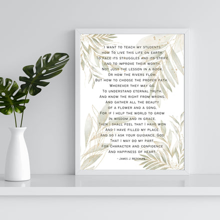 Teacher Appreciation Poem - Botanical Leaves: Printable Wall Art