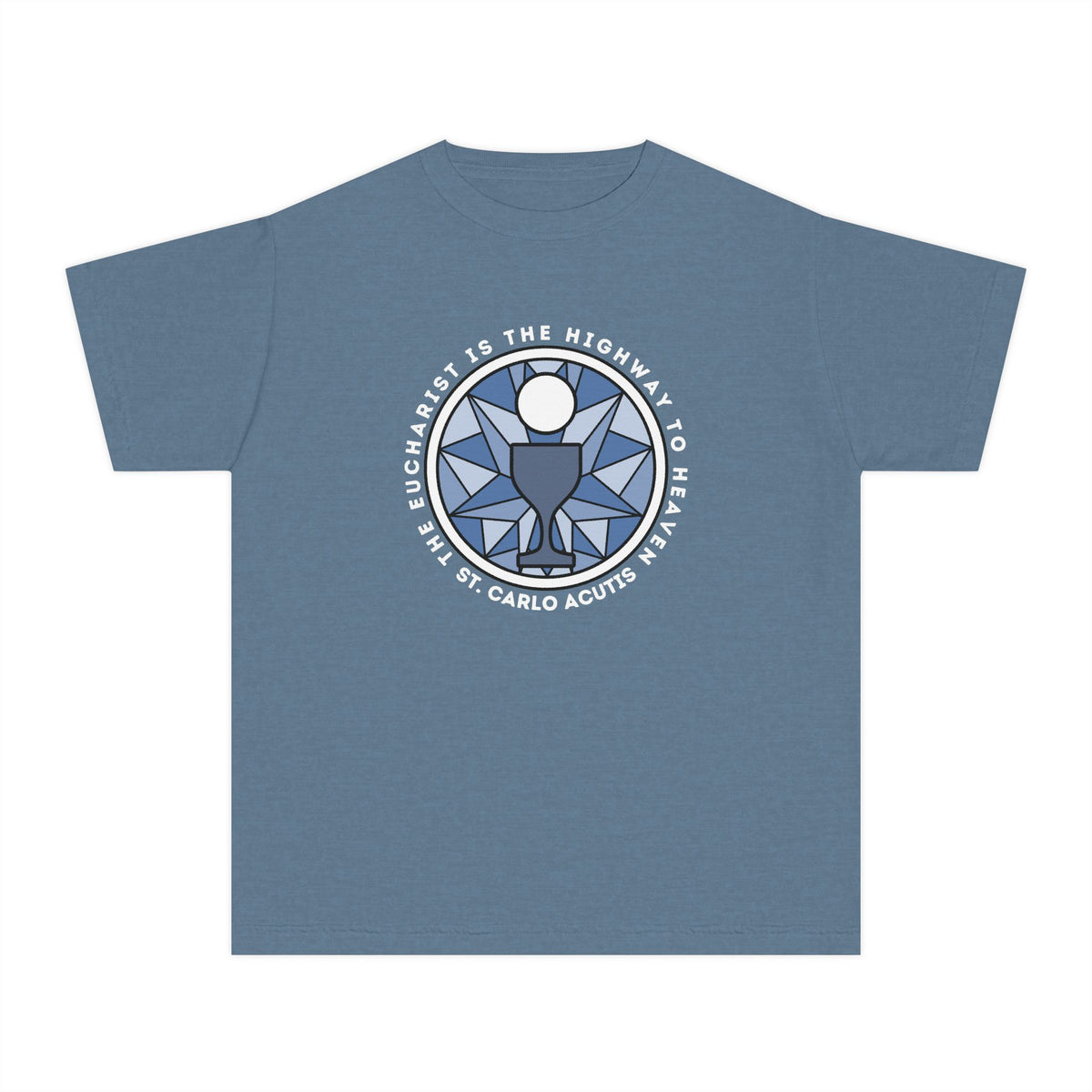 St Carlo Acutis: Eucharist is the Highway to Heaven - YOUTH Comfort Colors® Shirt