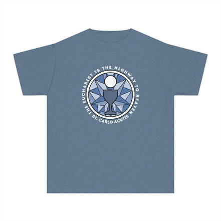 St Carlo Acutis: Eucharist is the Highway to Heaven - YOUTH Comfort Colors® Shirt