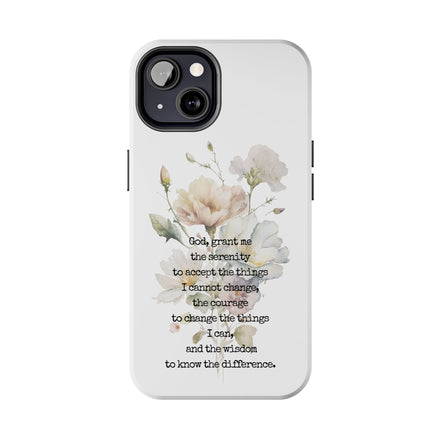 Serenity Prayer Watercolor Floral TOUGH Protective iPhone Case