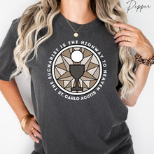 Load image into Gallery viewer, St Carlo Acutis: Eucharist is the Highway to Heaven - Comfort Colors® Shirt
