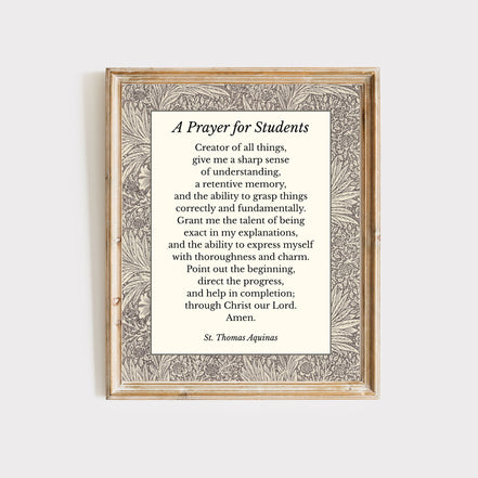 A Prayer for Students Printable Wall Art | St. Thomas Aquinas Catholic Digital Print