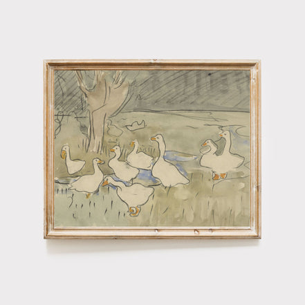 Vintage Ducks Painting: Printable Wall Art