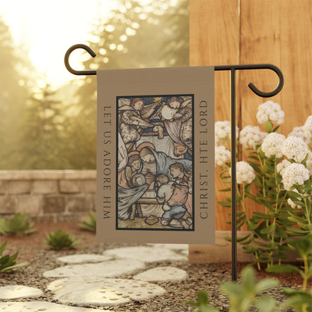 Vintage Nativity Painting - O Come Let Us Adore Him: Garden Flag