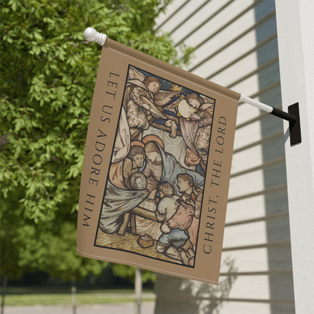 Vintage Nativity Painting - O Come Let Us Adore Him: Garden Flag
