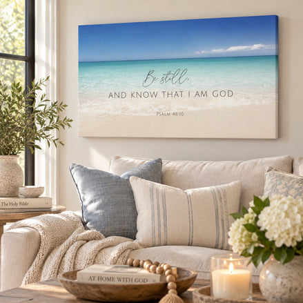 Be Still and Know That I am God - Psalm 46:10 - Ocean - Horizontal Canvas Art Print