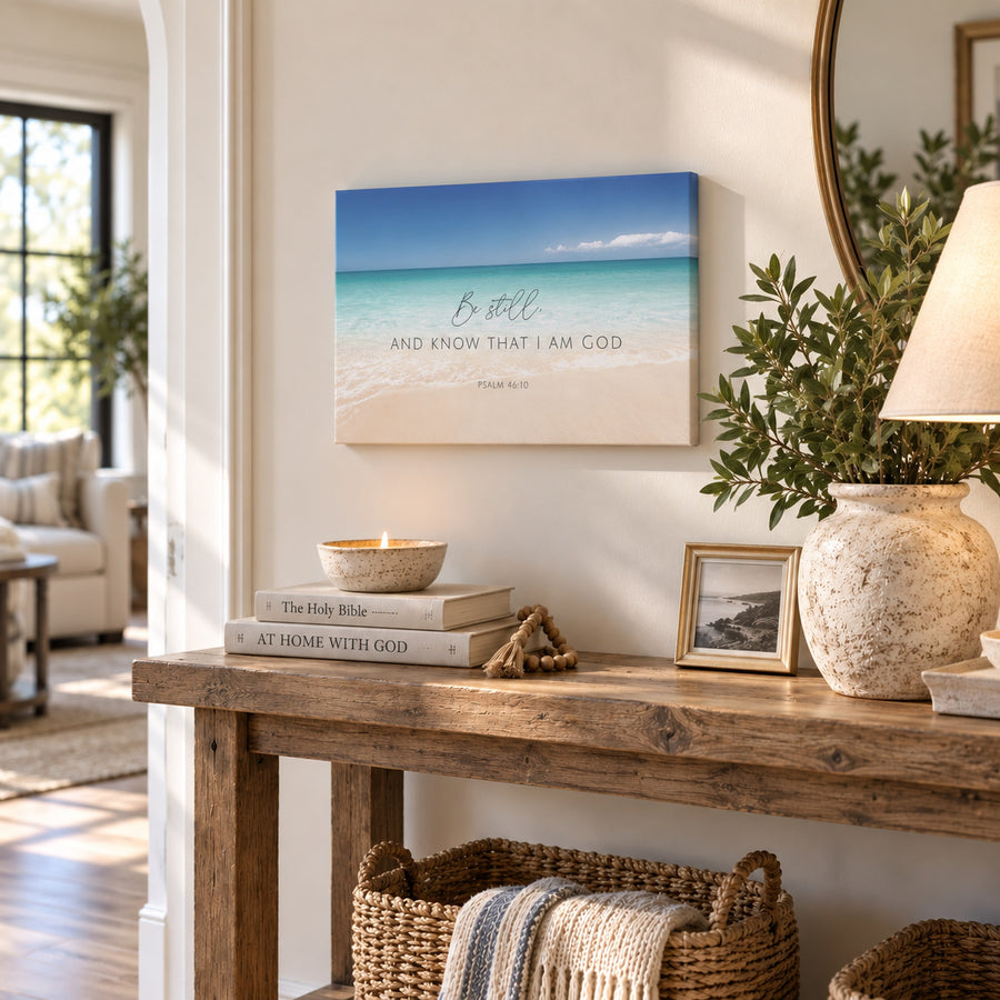 Be Still and Know That I am God - Psalm 46:10 - Ocean - Horizontal Canvas Art Print