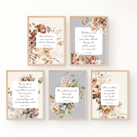 Christian Floral Motherhood Bible Verses:  Set of Printable Wall Art