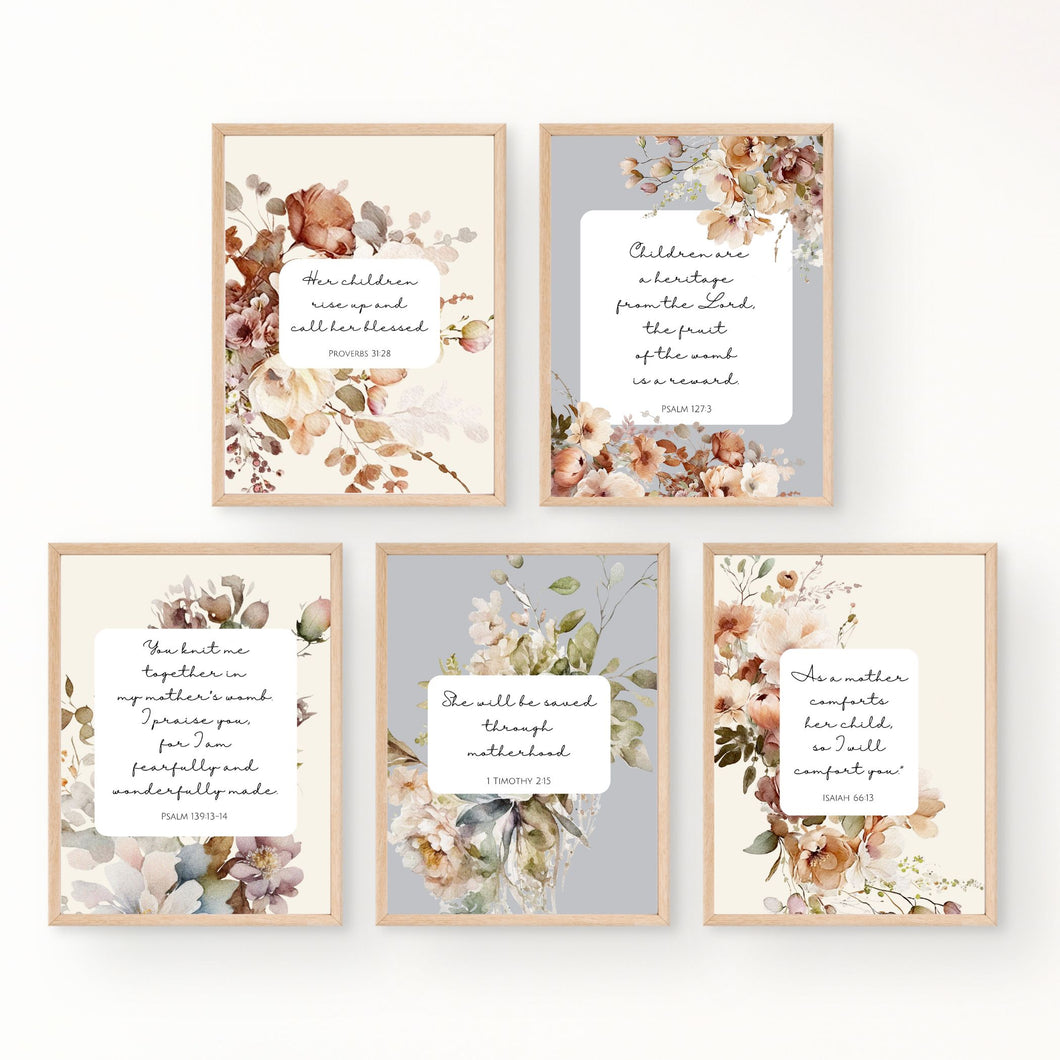 Christian Motherhood Printable Art:  Floral Scripture Verses