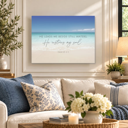 Psalm 23 - He Restores My Soul - Ocean - Horizontal Canvas Art Print