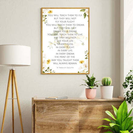 You Will Teach Them to Fly: Mother Teresa - Floral Printable Wall Art