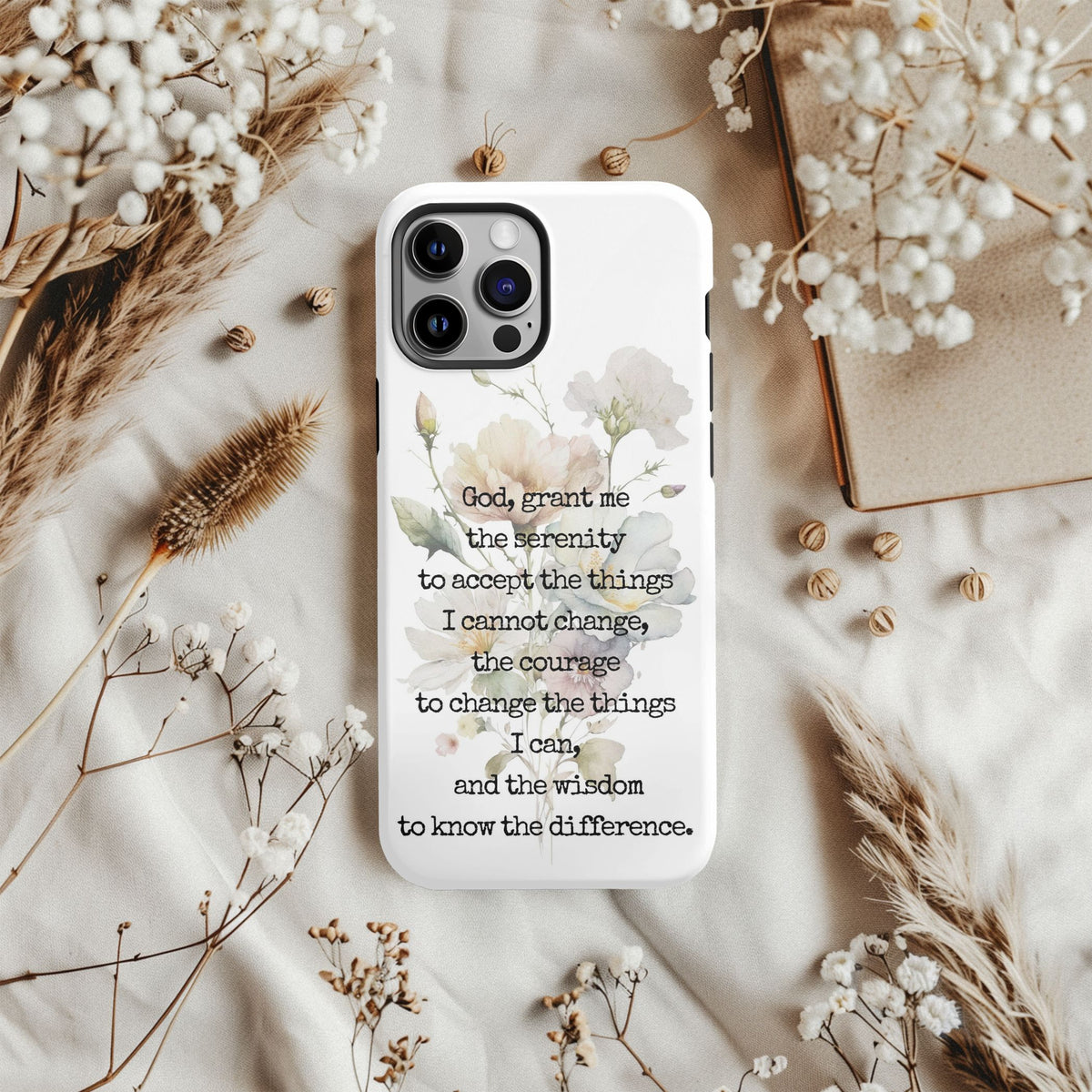 Serenity Prayer Watercolor Floral TOUGH Protective iPhone Case
