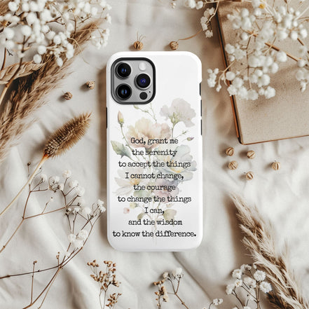 Serenity Prayer Watercolor Floral TOUGH Protective iPhone Case