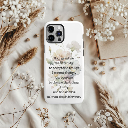 Serenity Prayer Watercolor Floral TOUGH Protective iPhone Case