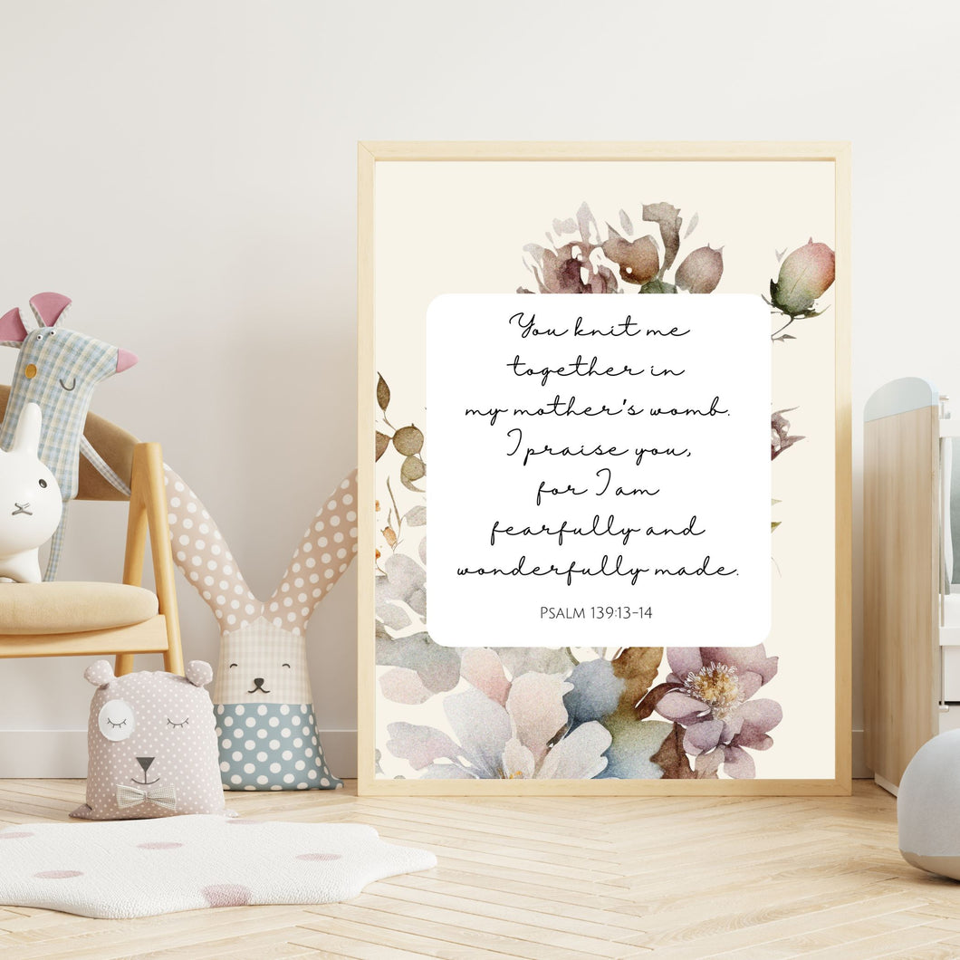 Fearfully and Wonderfully Made: Psalm 139 - Floral Printable Wall Art