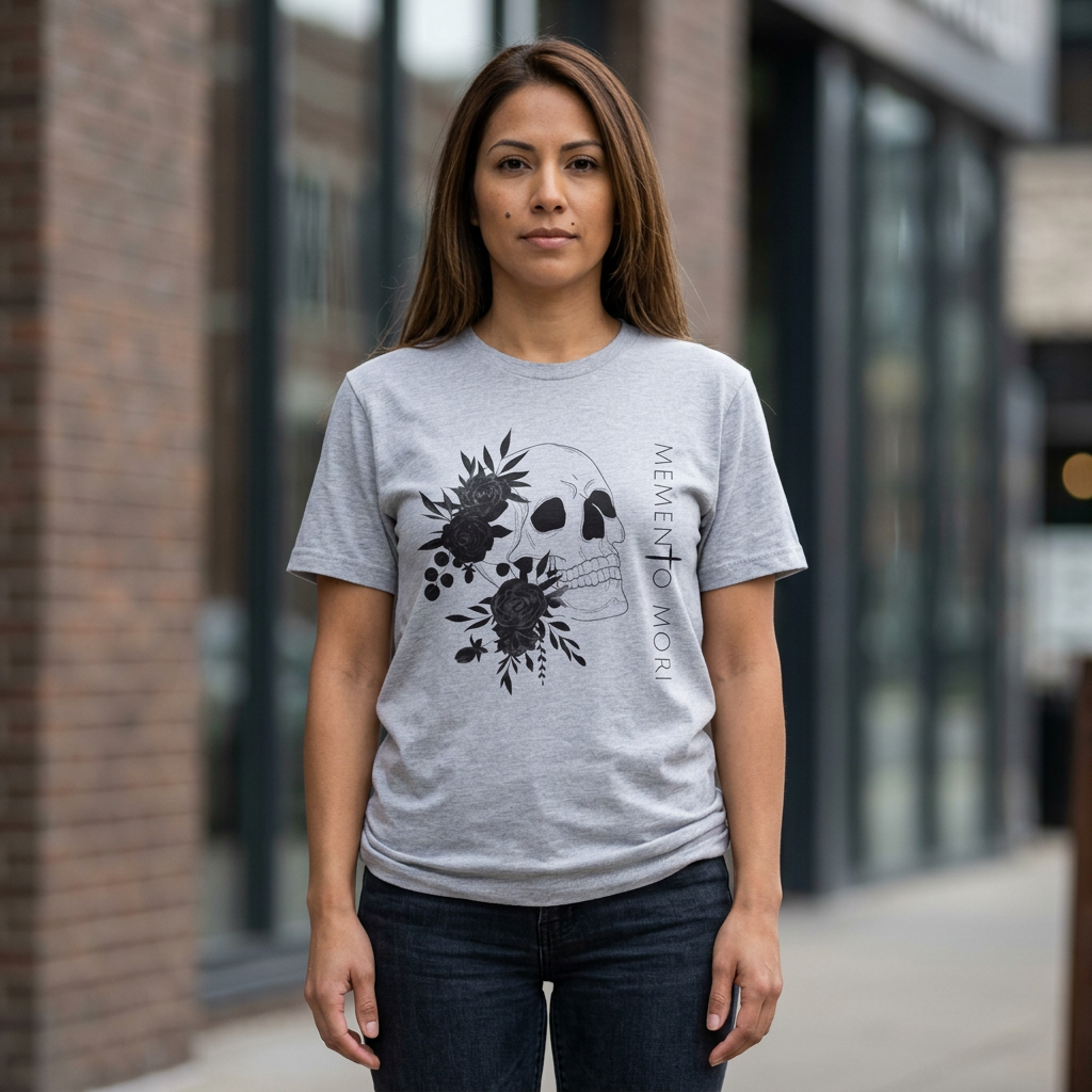 Memento Mori T-Shirt | Black Flowers
