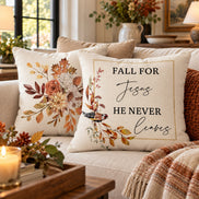 Fall for Jesus; He Never Leaves - Premium Decorative Pillow | Cushion
