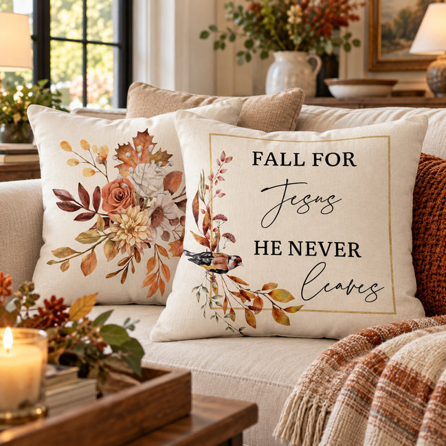 Fall for Jesus; He Never Leaves - Premium Decorative Pillow | Cushion
