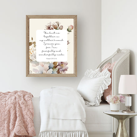 Fearfully and Wonderfully Made: Psalm 139 - Floral Printable Wall Art