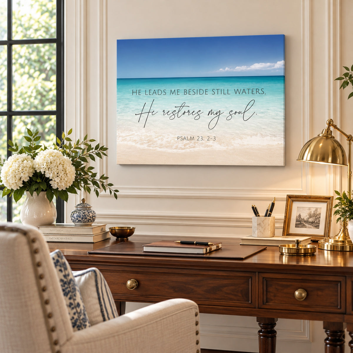 Psalm 23 - He Restores My Soul - Ocean - Horizontal Canvas Art Print