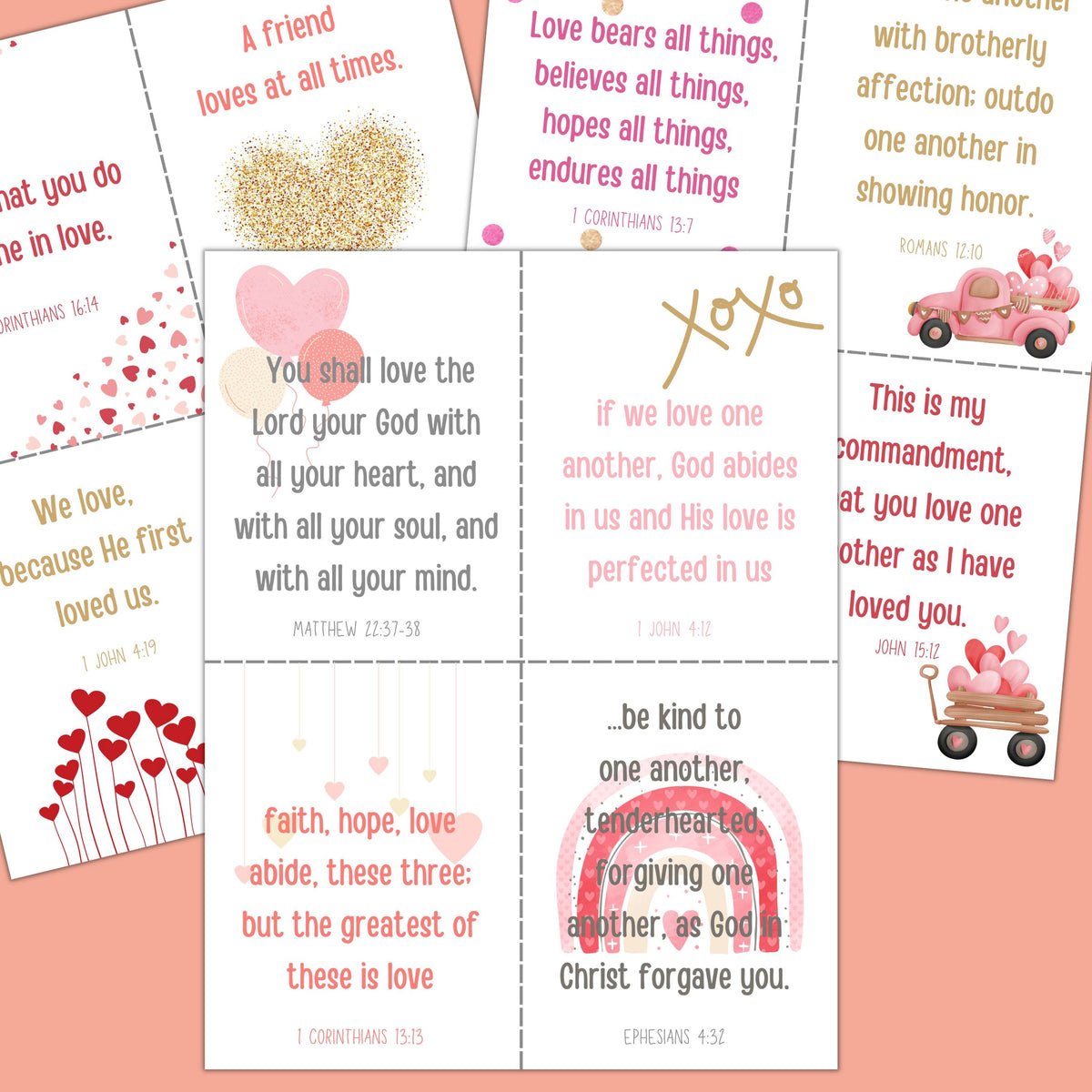 Printable Bible Verse Valentines:  Set of 12 Scripture Cards