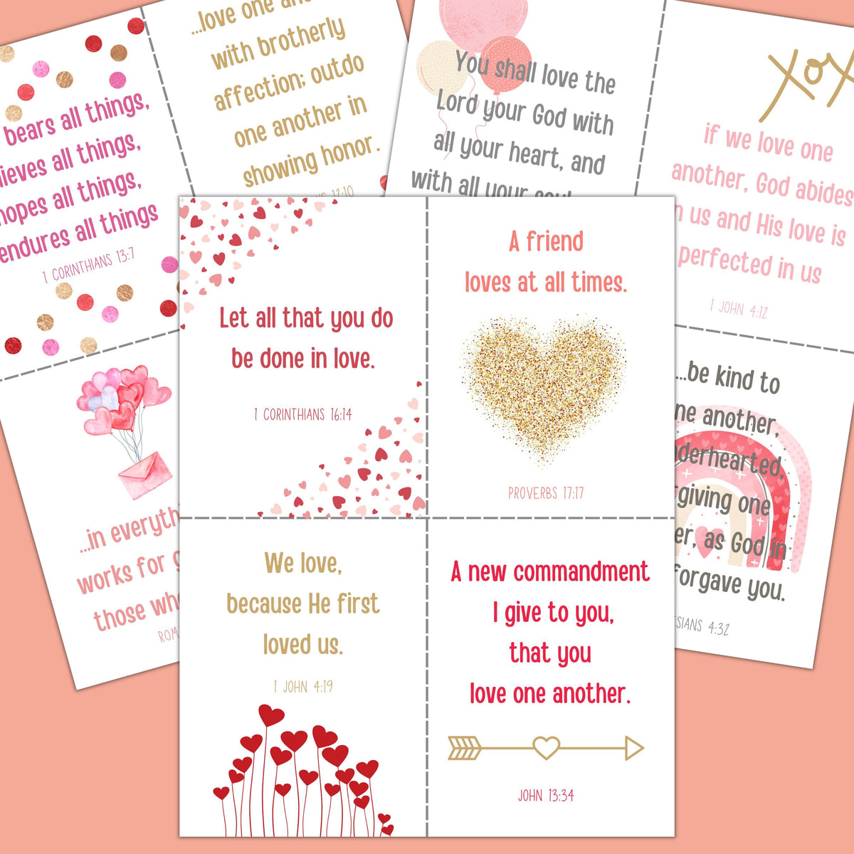 Printable Bible Verse Valentines:  Set of 12 Scripture Cards