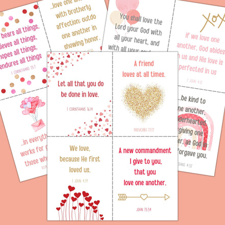 Printable Bible Verse Valentines:  Set of 12 Scripture Cards