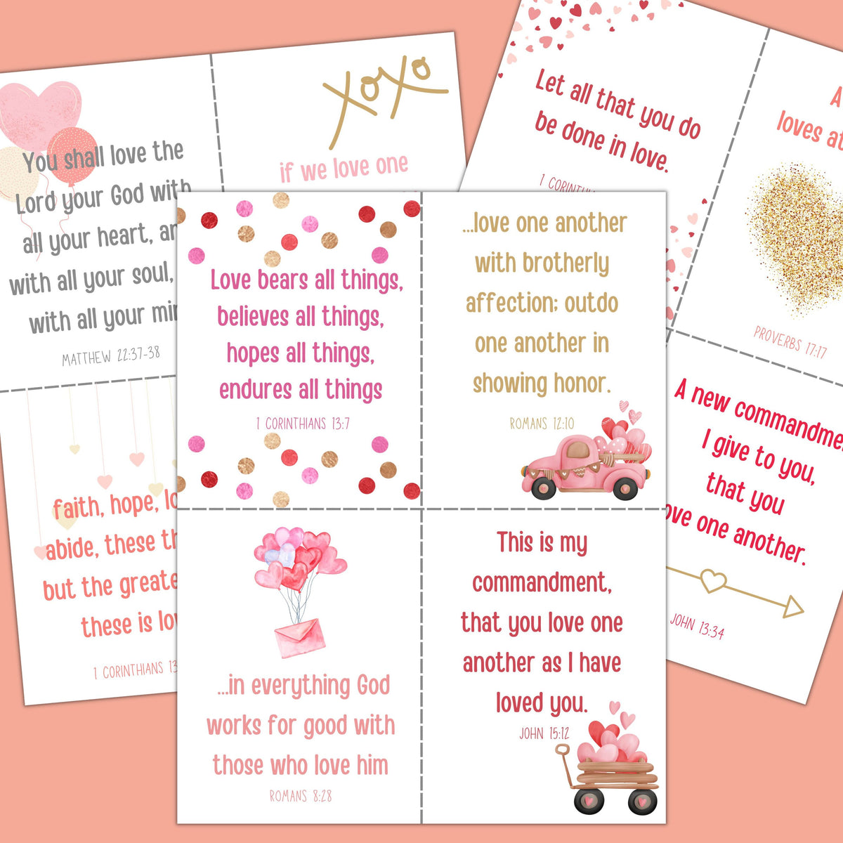 Printable Bible Verse Valentines:  Set of 12 Scripture Cards