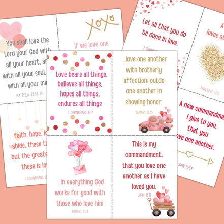 Printable Bible Verse Valentines:  Set of 12 Scripture Cards