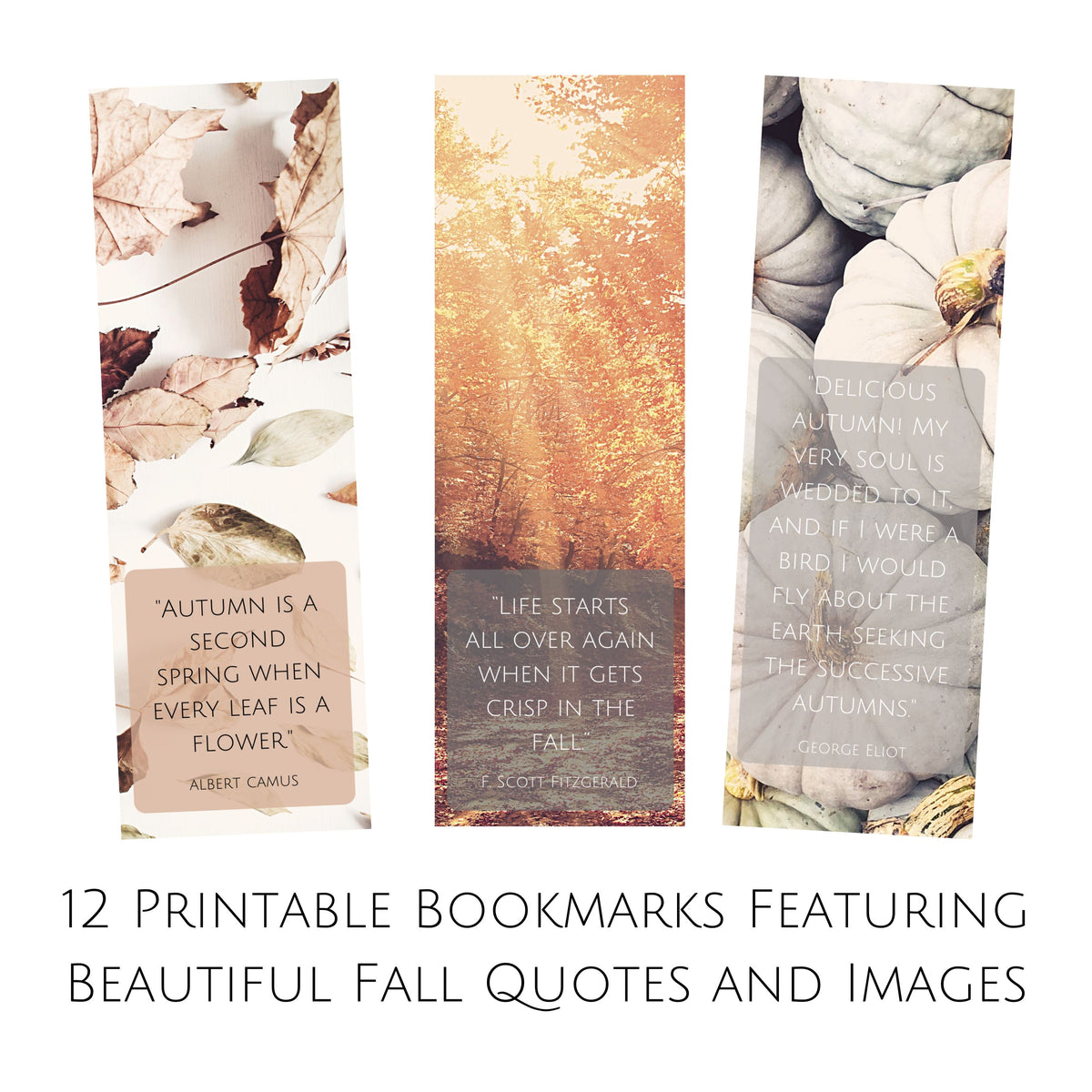 Set of 12 Printable Fall Literary Bookmarks