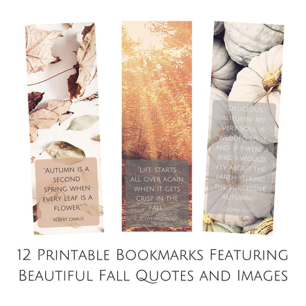 Set of 12 Printable Fall Literary Bookmarks