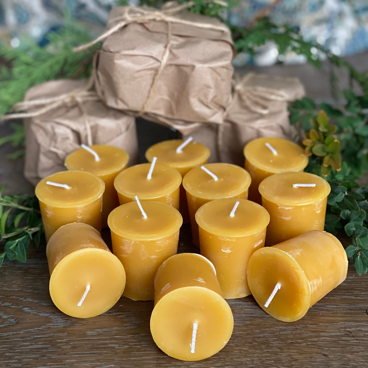 Beeswax Votive Candles:  Refill Package of 12