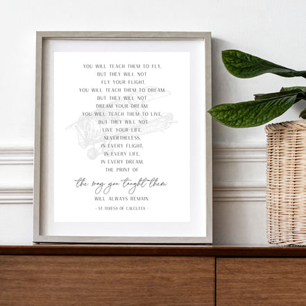 You Will Teach Them to Fly - Mother Teresa - Vintage Airplane" Printable Wall Art