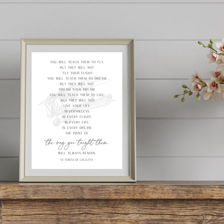 You Will Teach Them to Fly - Mother Teresa - Vintage Airplane" Printable Wall Art