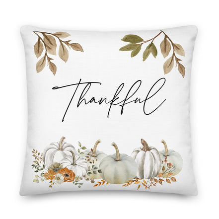 Thankful - Fall White Decorative Pillow | Cushion
