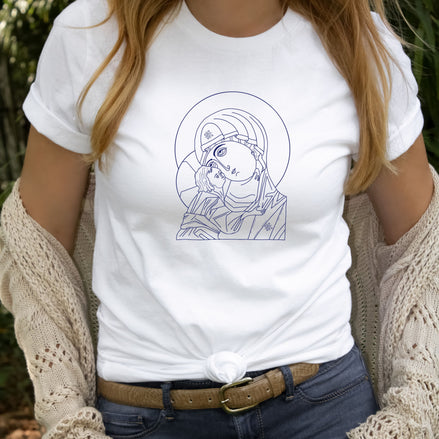 Icon of the Blessed Mother and the Child Jesus Crewneck T-Shirt